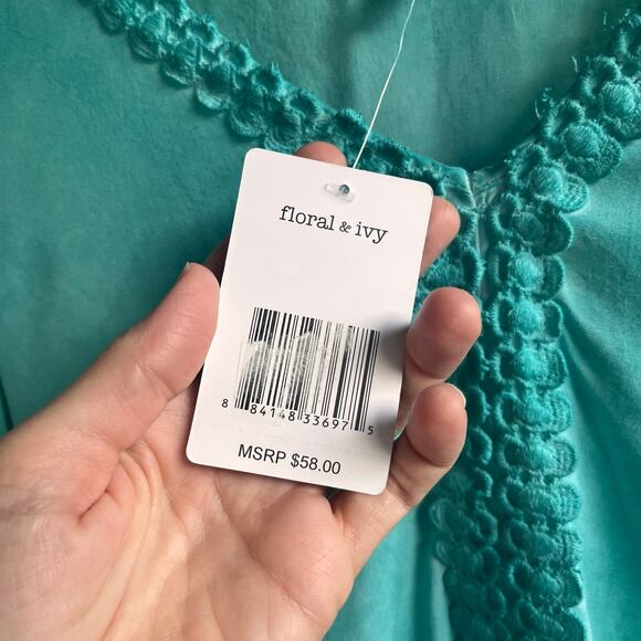 Floral & Ivy Women's Turquoise Flare Sleeve Boho Top Size M. NEW - Picture 5 of 7